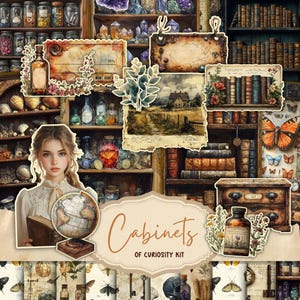 Cabinet of Curiosities Junk Journal Kit, Digital Scrapbook Paper, Natural History Printable, Victorian Science Pages, Vintage Ephemera Craft