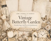 Vintage Butterfly Garden Junk Journal Kit, Printable Journal Pages, Vintage Ephemera Bundle, Butterfly Journal Kit, Floral Junk Journal