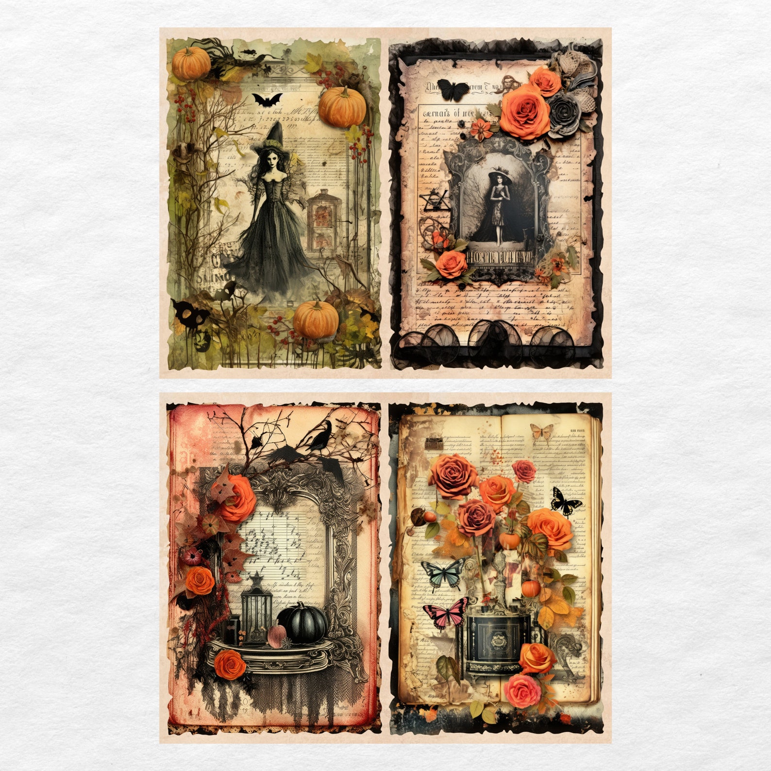 Halloween Junk Journal Pages, Digital Scrapbook Paper Kit, Spooky ...