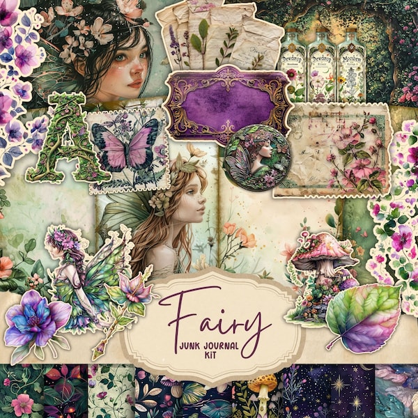Forest Fairy Junk Journal Kit, Autumn Fairy Junk Journal Kit, Fantasy Fairy Collage Printables, Digital Fairy Kit, Fairy Seasons Collection