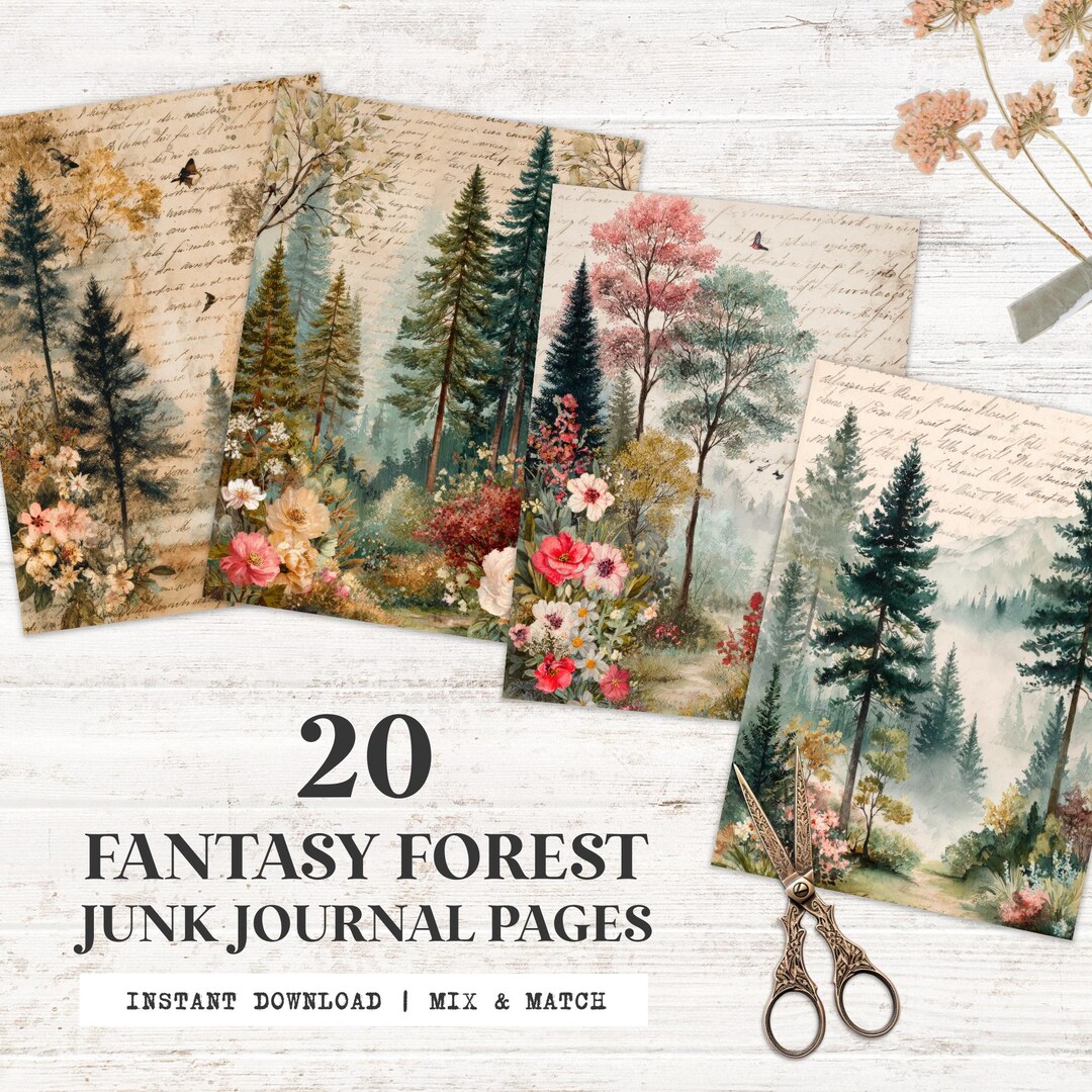 Fantasy Forest Junk Journal Pages | Printable Woodland Ephemera Kit ...