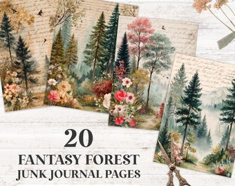 Pages du journal indésirable Fantasy Forest | Kit imprimable Woodland Ephemera | Album numérique