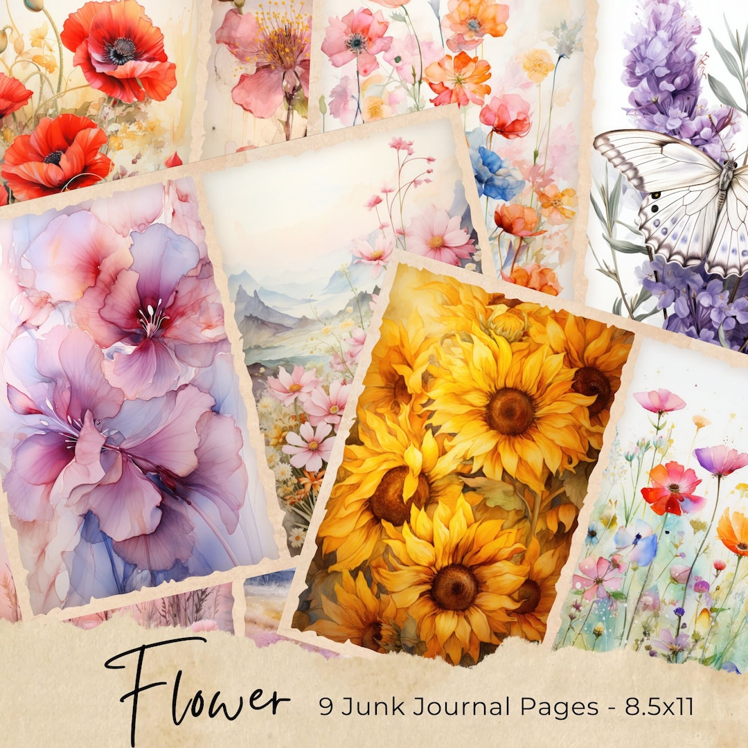 Watercolor Wildflowers Junk Journal Printable Page, Flowers Junk ...