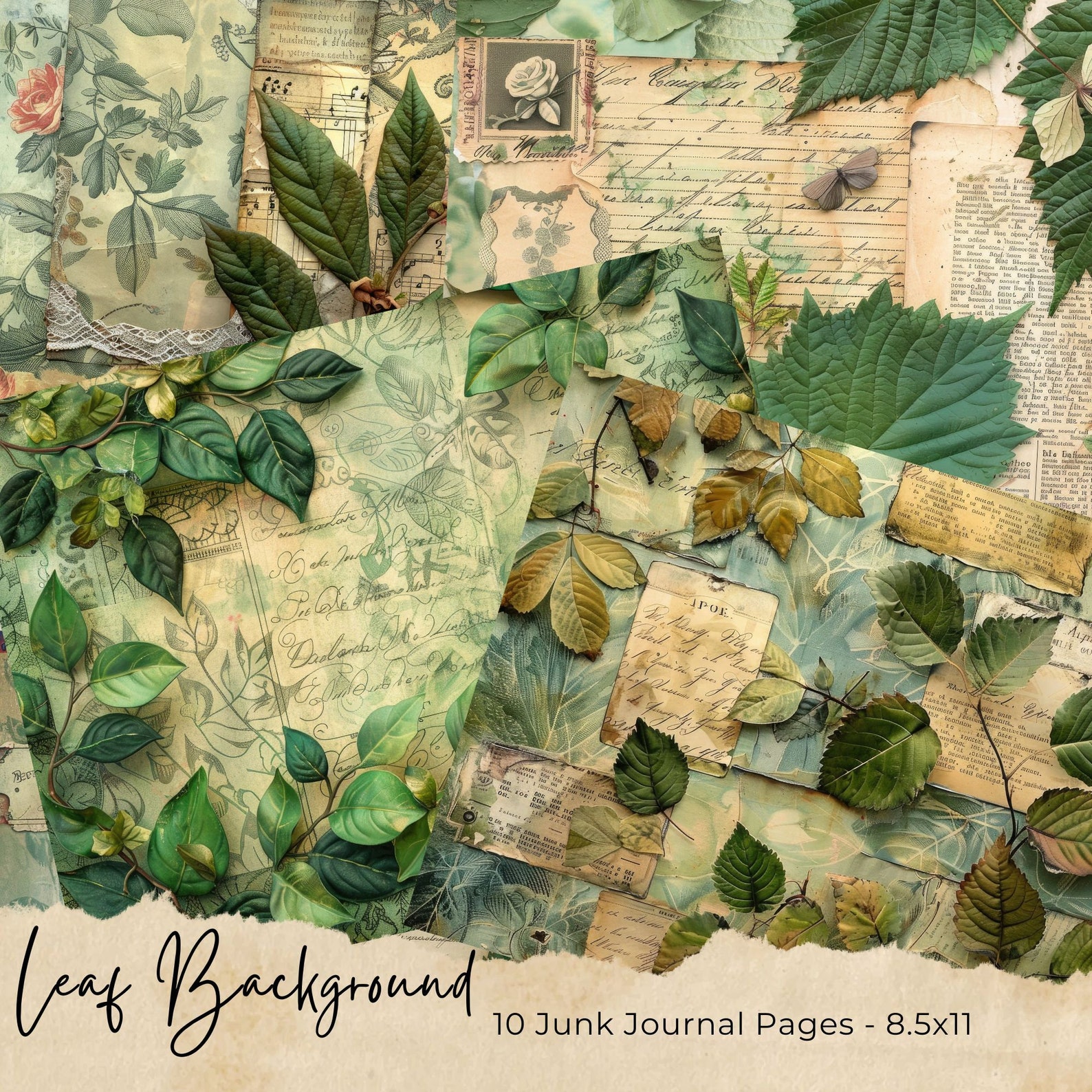 Green Leaf Junk Journal Kit Vintage Botanical Beautiful Journal Digital ...