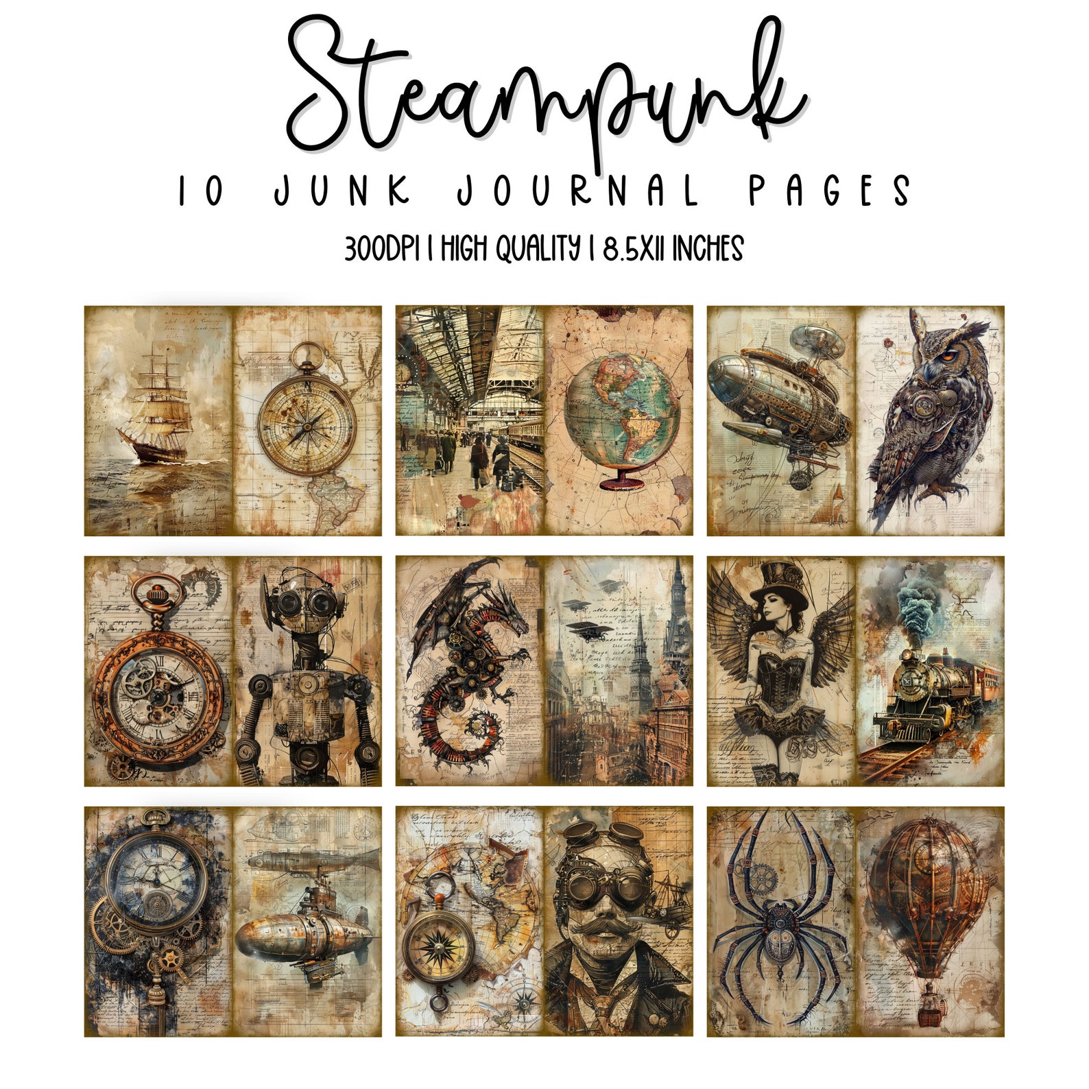 Steampunk Junk Journal Pages, Digital Industrial Paper, Victorian ...