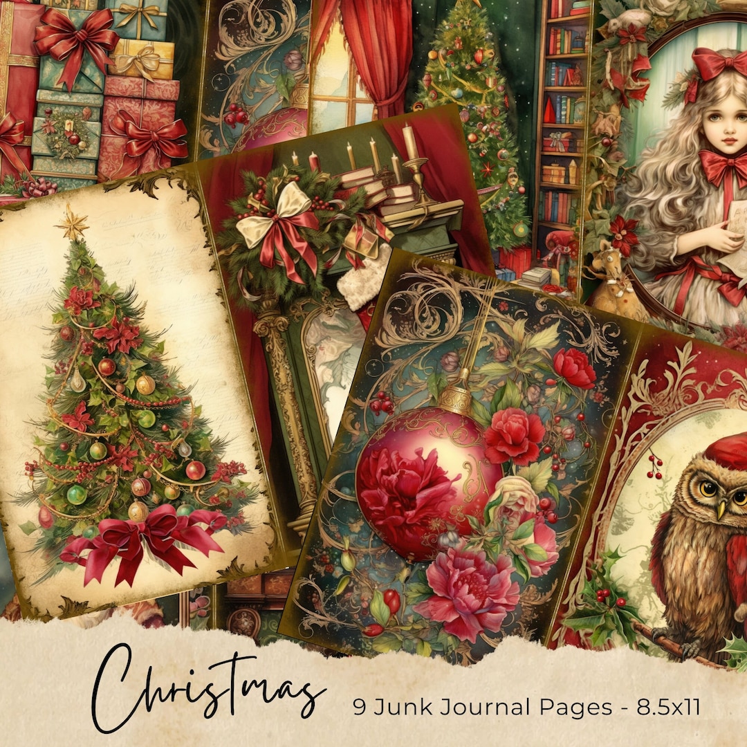 Christmas Junk Journal Kit, Vintage Merry Christmas Junk Journal Pages ...