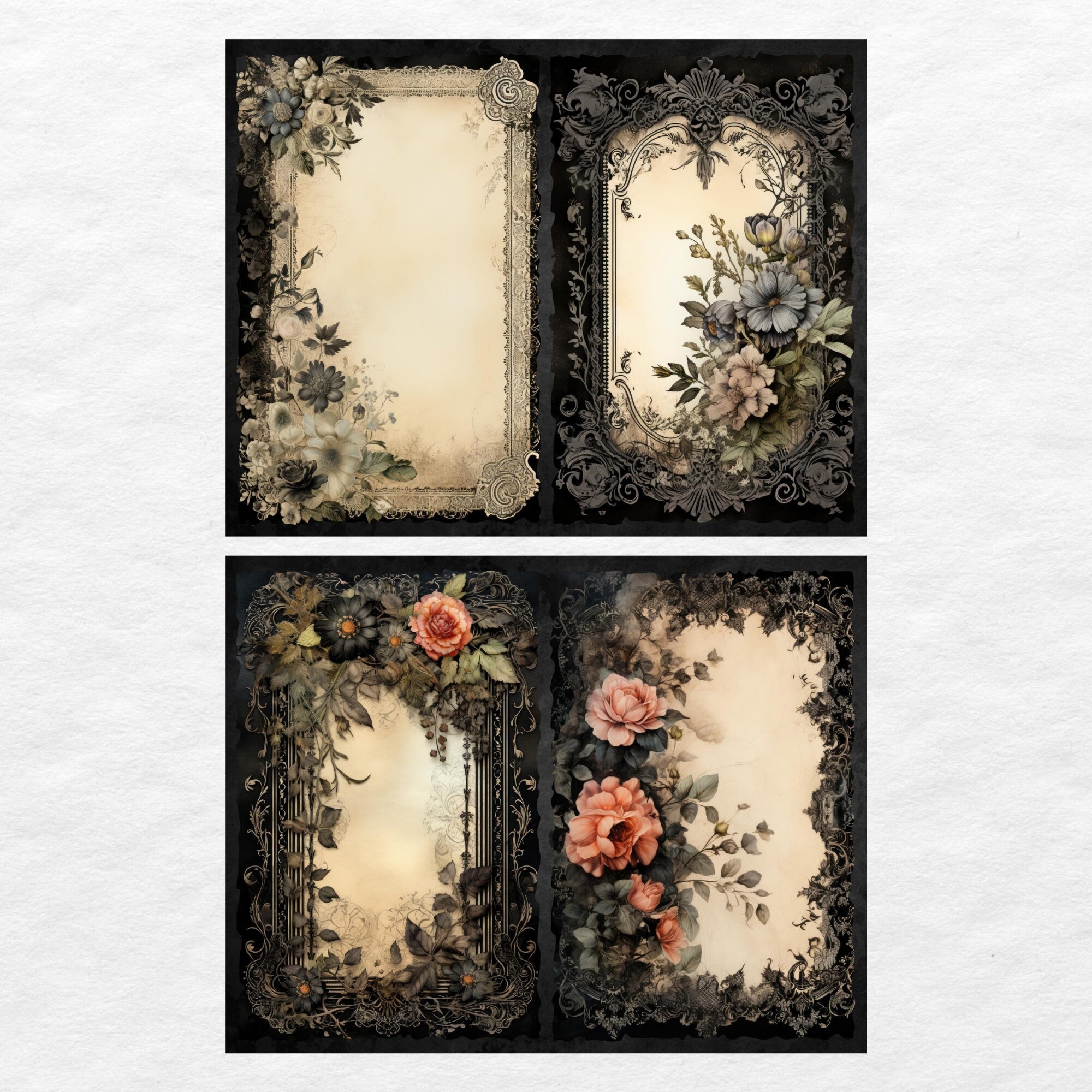 Vintage Black Lace Junk Journal Pages Goth Floral Journaling Paper ...
