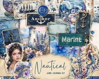Coastal Junk Journal Kit | Journal Pages, Papers, Ephemera, Tags | Beach Printables | Sea Scrapbook Kit | Ocean Digital Download, Beach