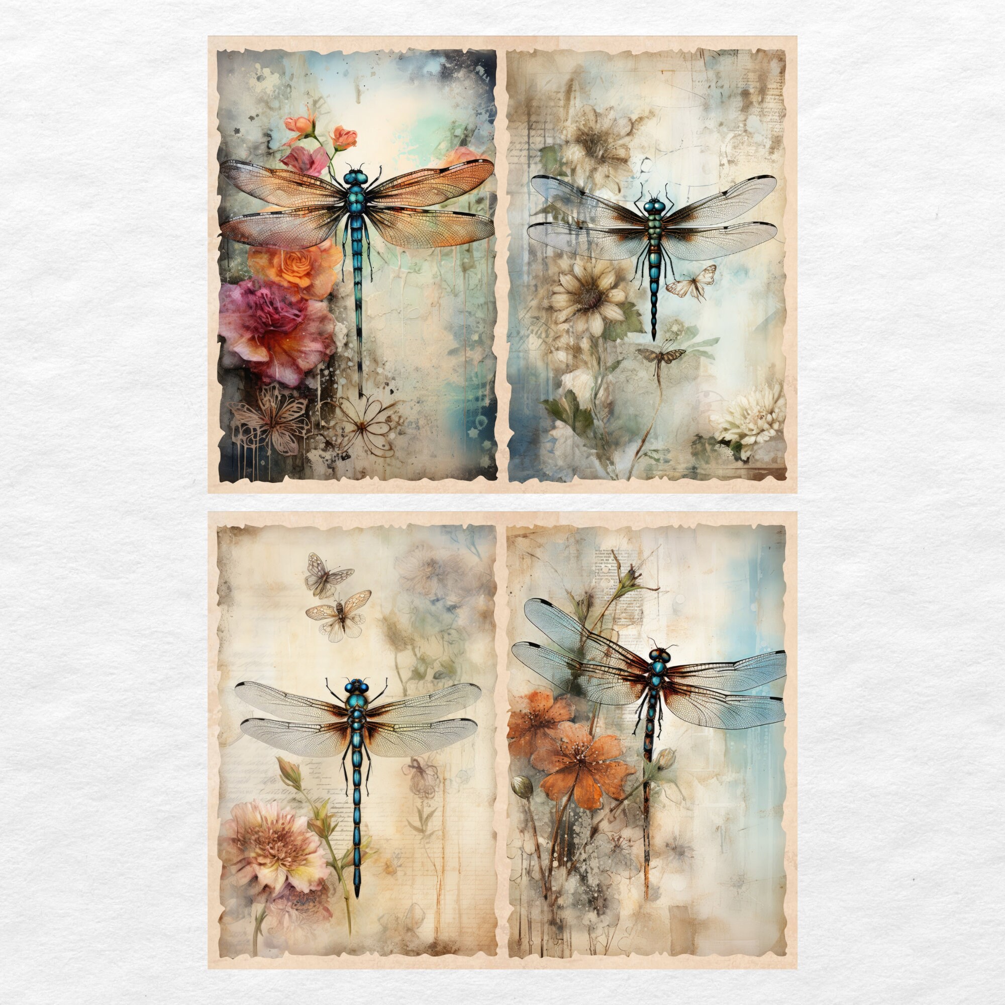 Dragonflies Junk Journal Kit, Vintage Journal Papers, Dragonfly Junk ...
