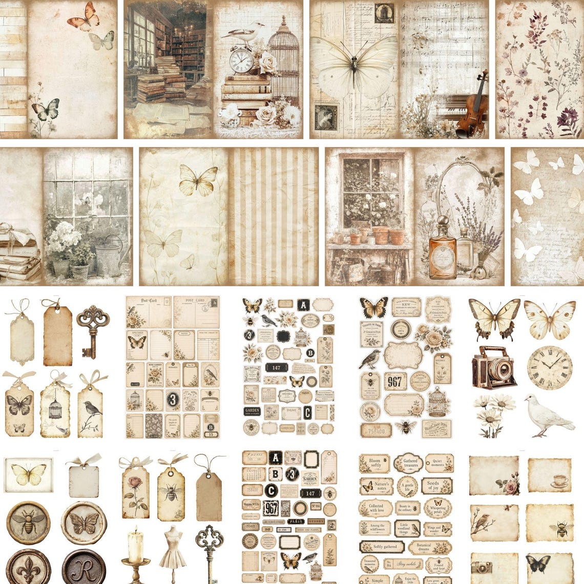 Vintage Butterfly Garden Junk Journal Kit, Printable Journal Pages ...