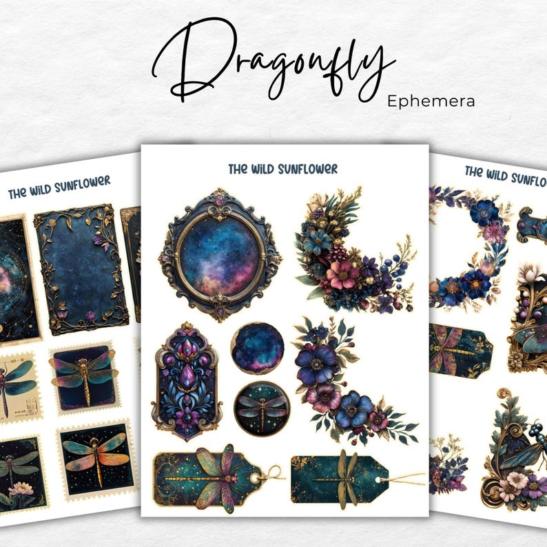 Celestial Dragonfly Junk Journal Kit, Vintage Printable Ephemera ...