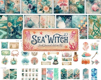 Ocean Blue Seaside Junk Journal, Coastal Beach Printable Ephemera Paper, Sea Underwater Animal Scrapbook Collage, Sand Background Page ATC