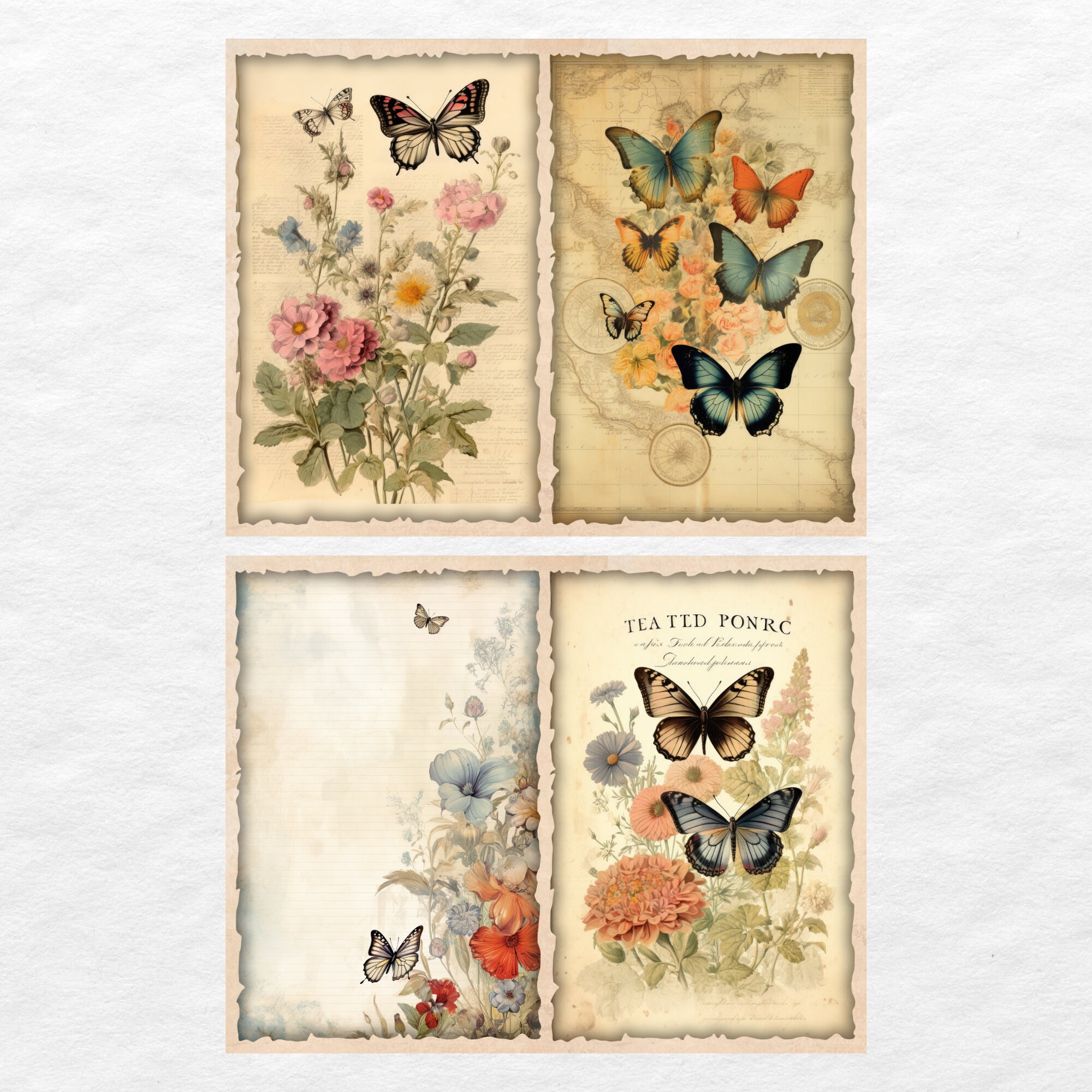 Watercolor Butterfly Junk Journal Pages, Vintage Butterfly Junk Journal ...