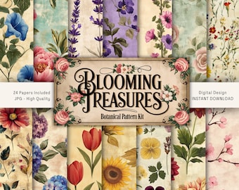 Kit de diario basura de jardín de flores, kit de diario basura de primavera, kit de folio imprimible de jardín inglés, papel de álbum de recortes, diario basura de jardín inglés