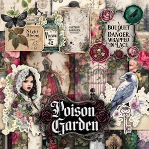 Gothic Garden Junk Journal, Gothic collage sheets scrapbooking cards ephemera Mysterious Garen Junk Journal Kits Gothic Floral Blooms