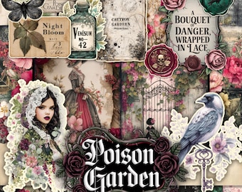 Gothic Garten Junk Journal, Gothic Collage Blätter Scrapbooking Karten Ephemera Mysterious Garen Junk Journal Kits Gothic Floral Blooms