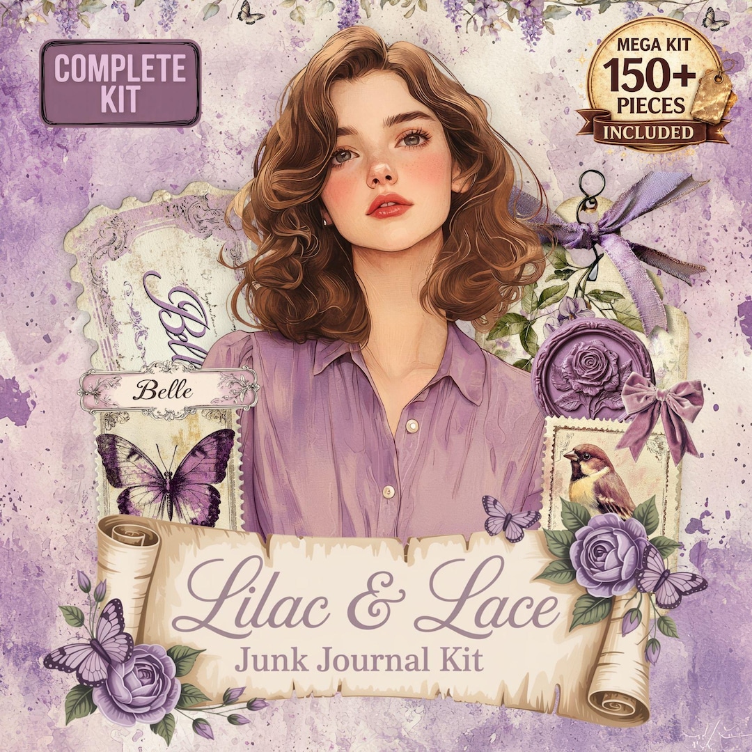 Lilac & Lace Junk Journal Kit – Vintage Purple Floral Printable (150 ...