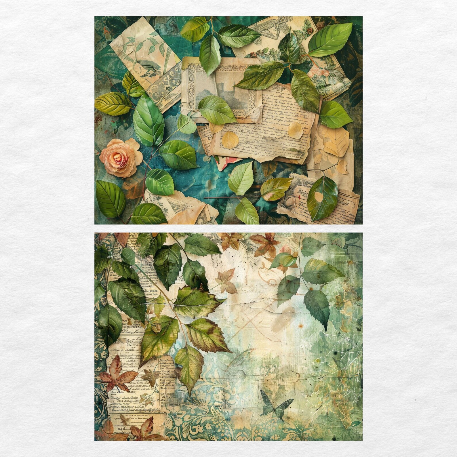 Green Leaf Junk Journal Kit Vintage Botanical Beautiful Journal Digital ...