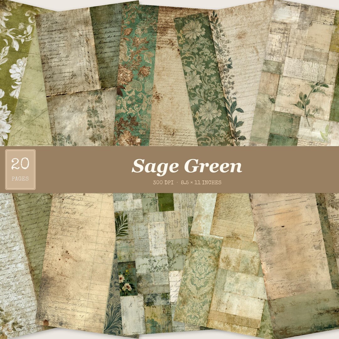 Sage Green Junk Journal Pages, Printable Vintage Collage Papers ...