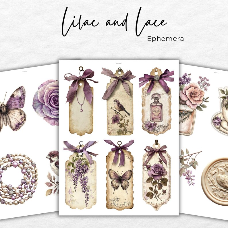 Lilac & Lace Junk Journal Kit – Vintage Purple Floral Printable (150 ...