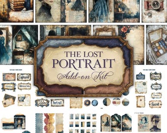 Lost Portrait Junk Journal Add On Kit, Printable JPG Pages with Ephemera, Tags, Bookmark, Dark Academia, Old Book Digital Paper