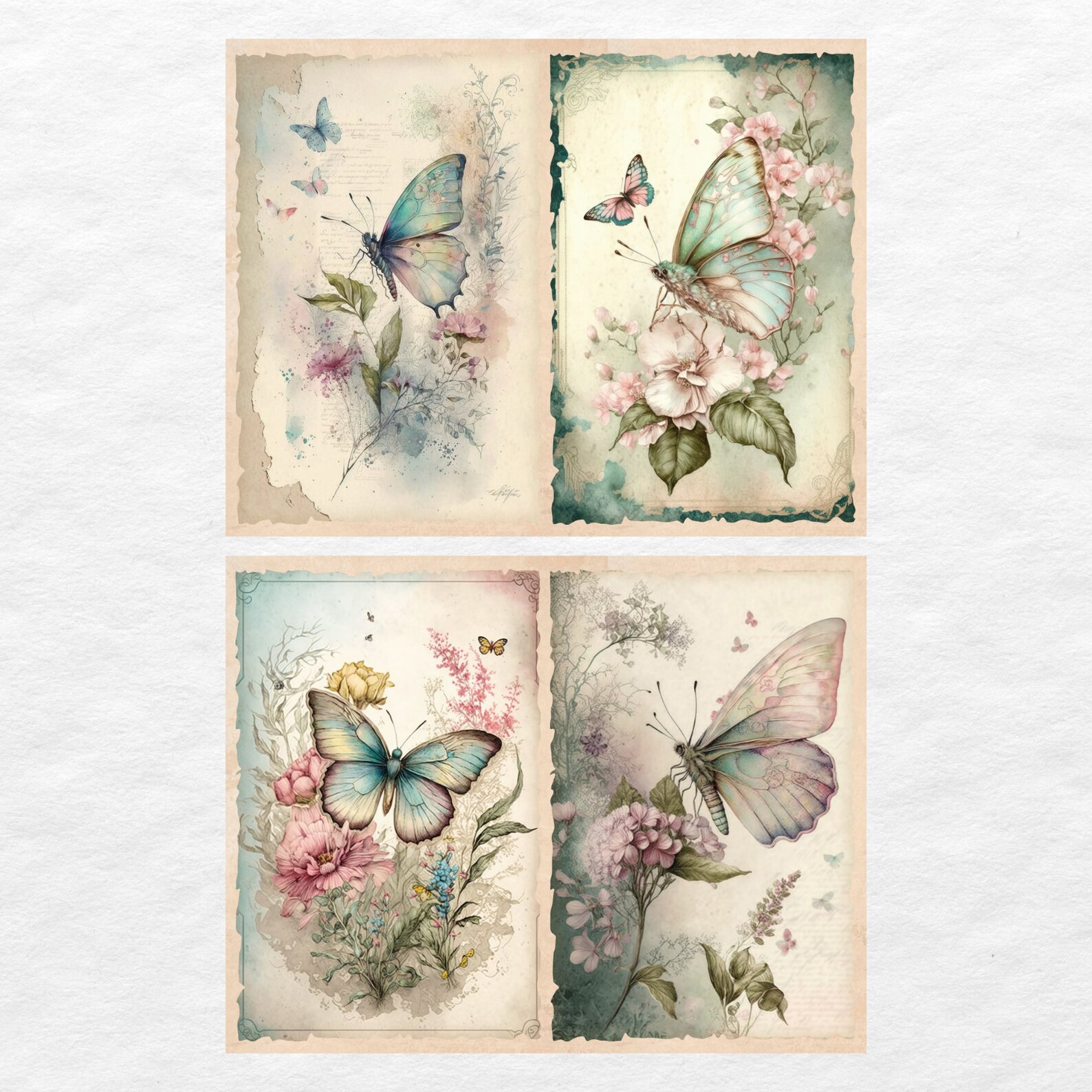 Watercolor Butterfly Junk Journal Kit Fantasy Butterfly Journal Pages ...