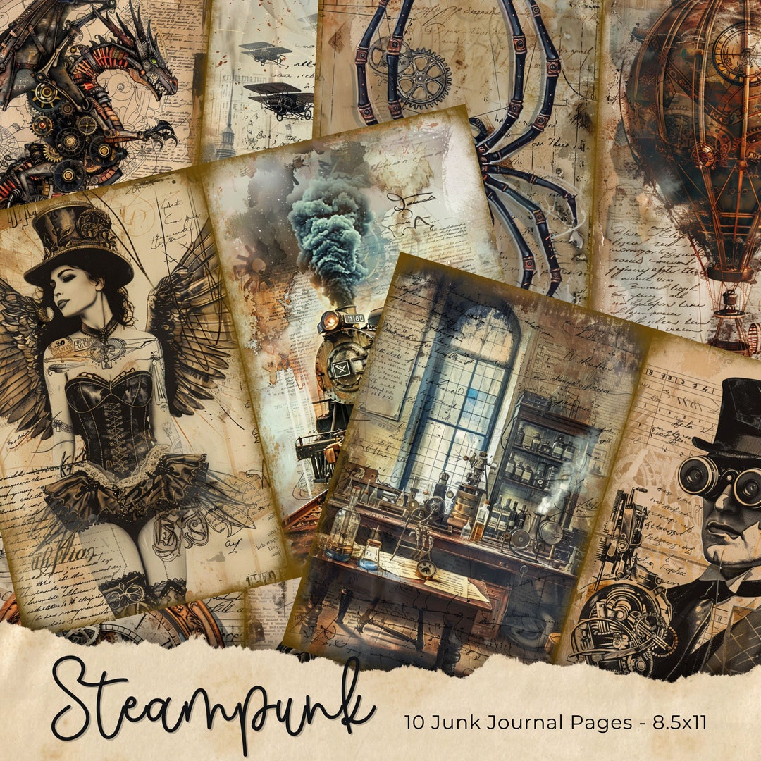 Steampunk Junk Journal Pages, Digital Industrial Paper, Victorian ...