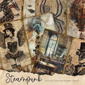 Steampunk Junk Journal Pages, Digital Industrial Paper, Victorian Printable, Digi Collage Sheet, Mechanical Scrapbook Kit, Vintage Ephemera