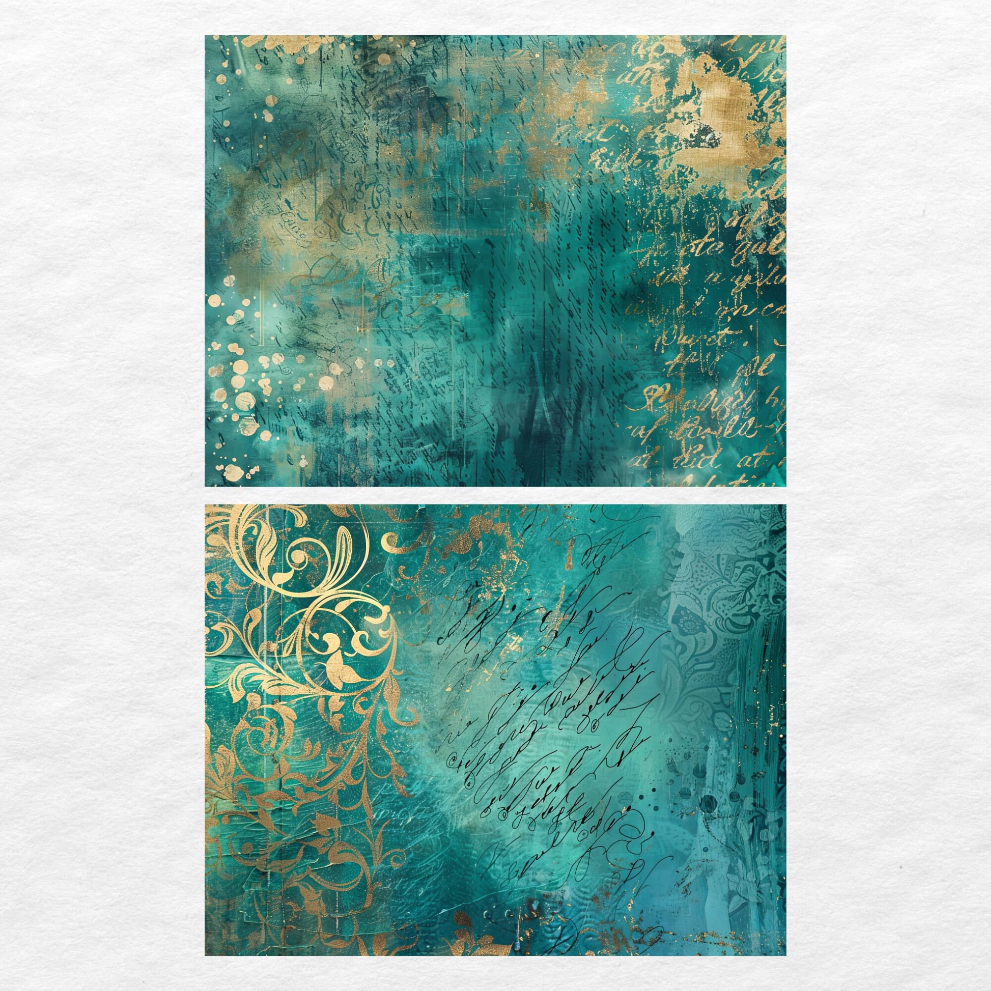 Teal and Gold Mixed Media Junk Journal Art Kit, Digital Papers ...