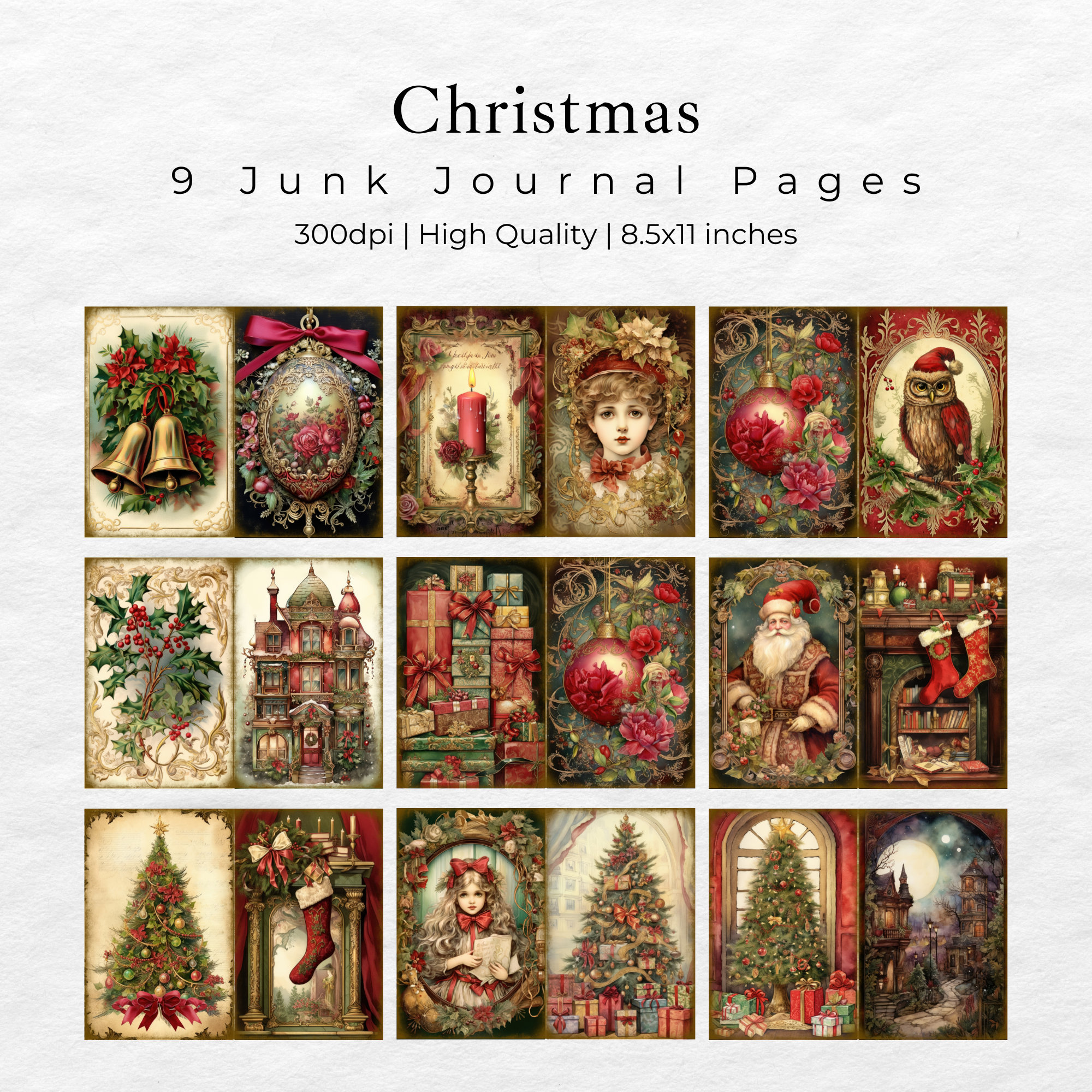 Christmas Junk Journal Kit, Vintage Merry Christmas Junk Journal Pages ...