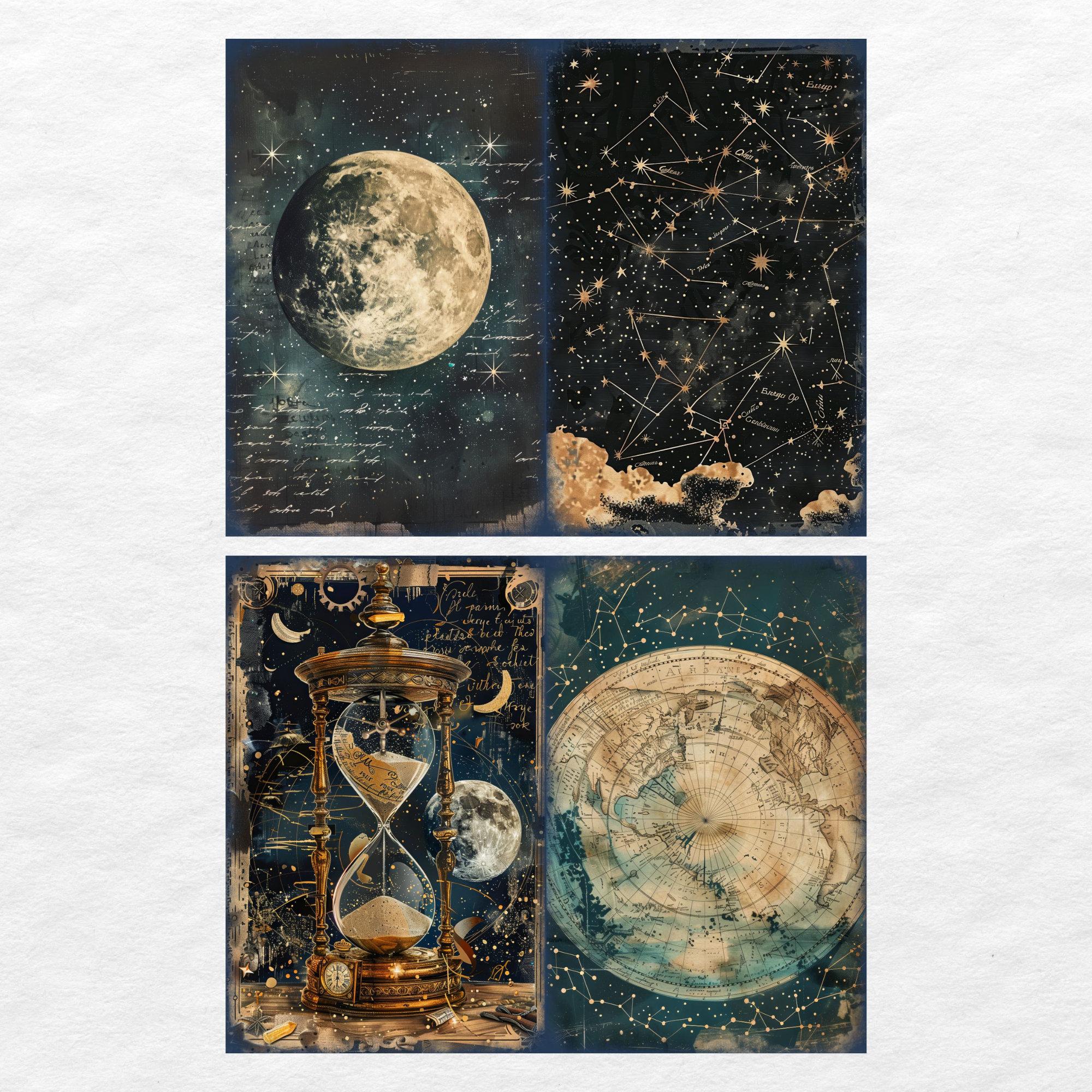 Celestial Moon Junk Journal Pages, Digital Scrapbook Paper Kit, Vintage ...