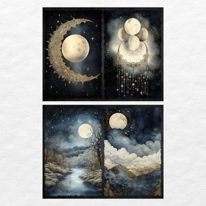 Junk Journal Moon Ephemera, Digital Scrapbook Paper Kit, Vintage Night ...