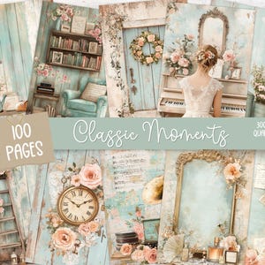 100 téléchargements numériques | Étui portefeuille de poche | Éphémères de journalisation indésirable | Feuilles de collage | Fourniture de journaux indésirables | Kit de journal indésirable | Rose et vert