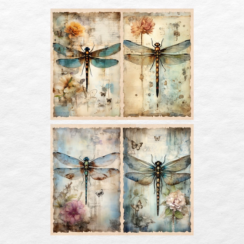 Dragonflies Junk Journal Kit, Vintage Journal Papers, Dragonfly Junk Journal Printable, Vintage Junk Journal Digi Kit, Printable Journal image 5