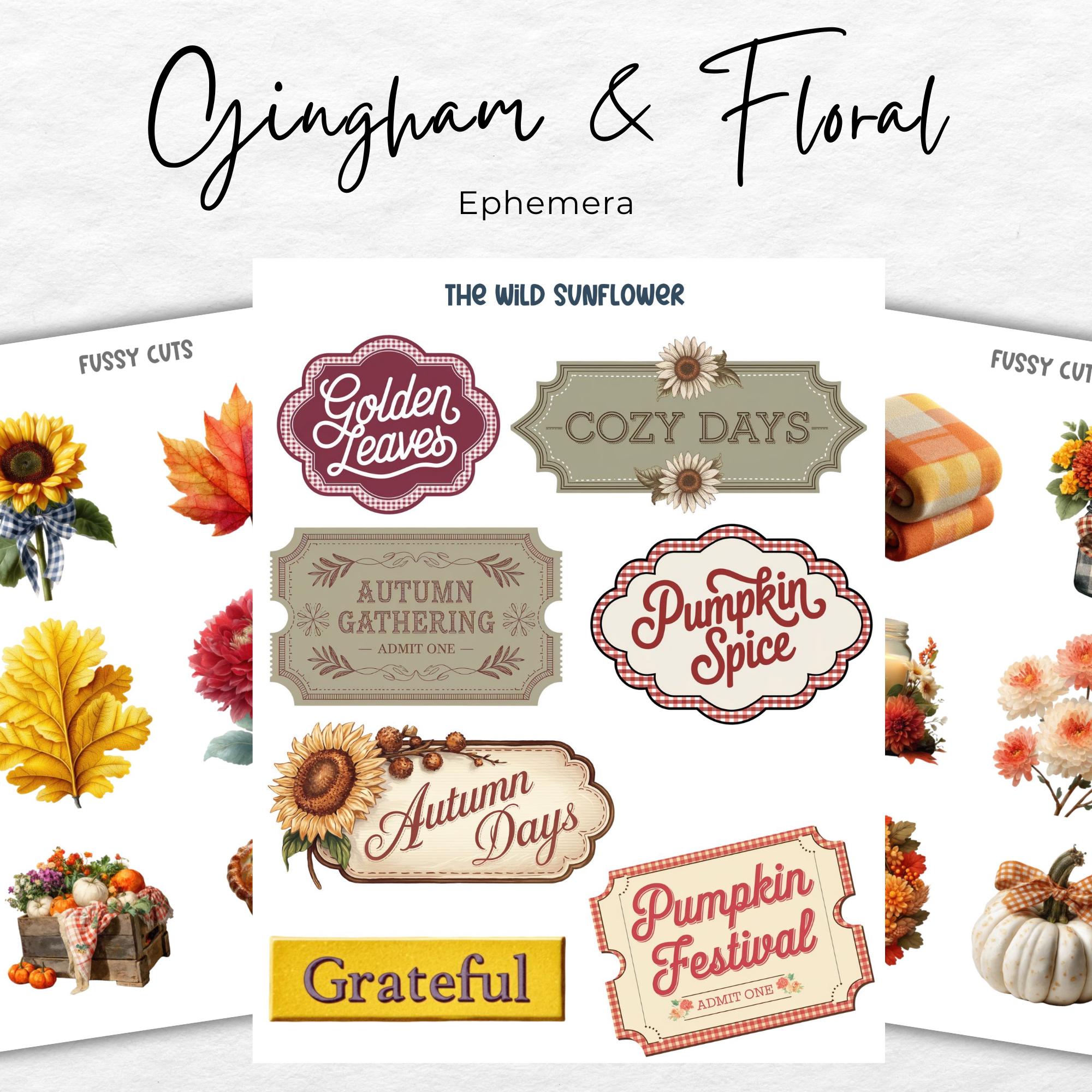 Digital Junk Journal Kit Fall Gingham Floral, Autumn Printable Ephemera ...
