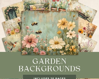 Pagine di diario di giardinaggio, kit di carta per album digitali, stampabile per giardinieri, foglio di collage di piante acquerellate, giardino botanico vintage
