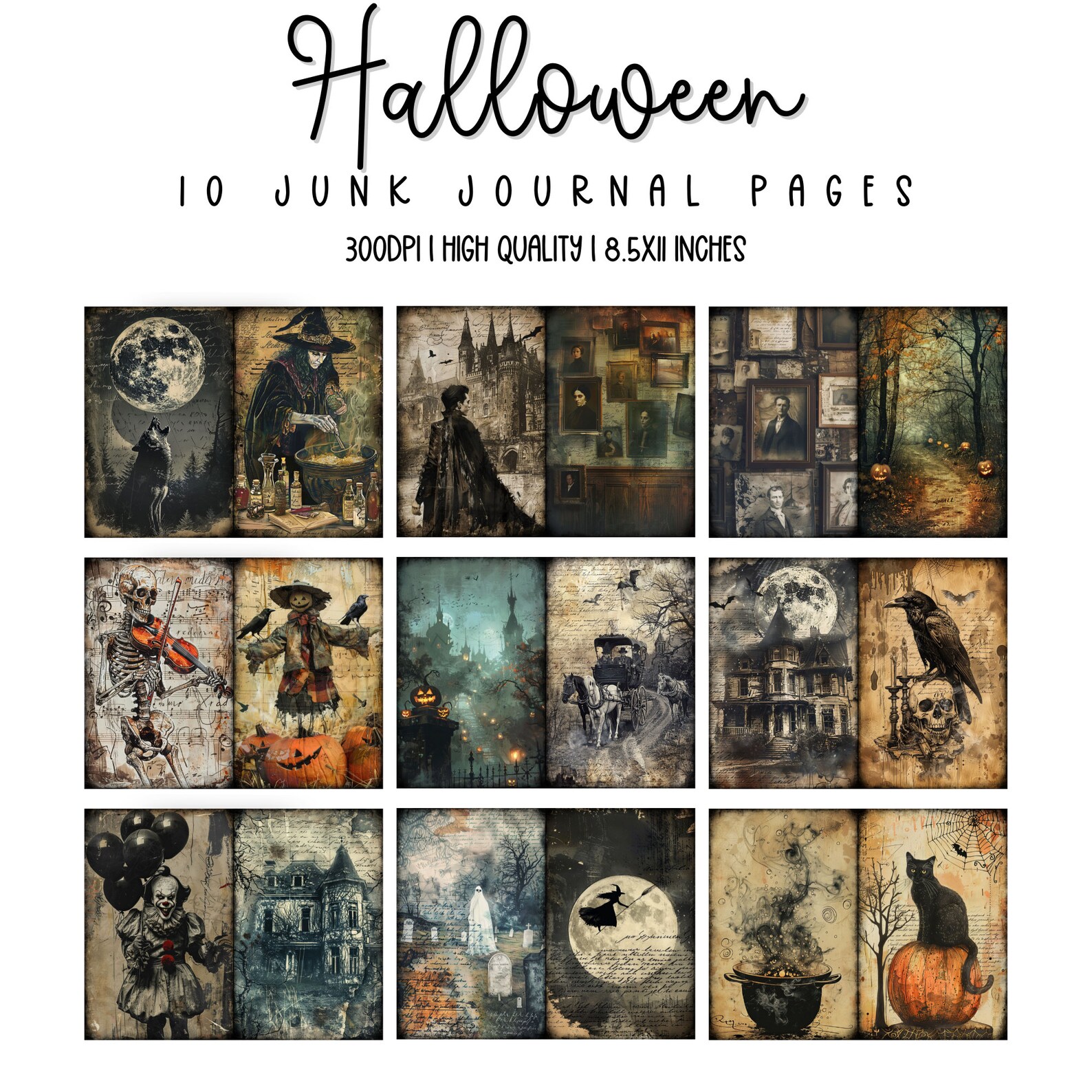 Halloween Junk Journal Pages, Digital Scrapbook Paper Kit, Spooky ...