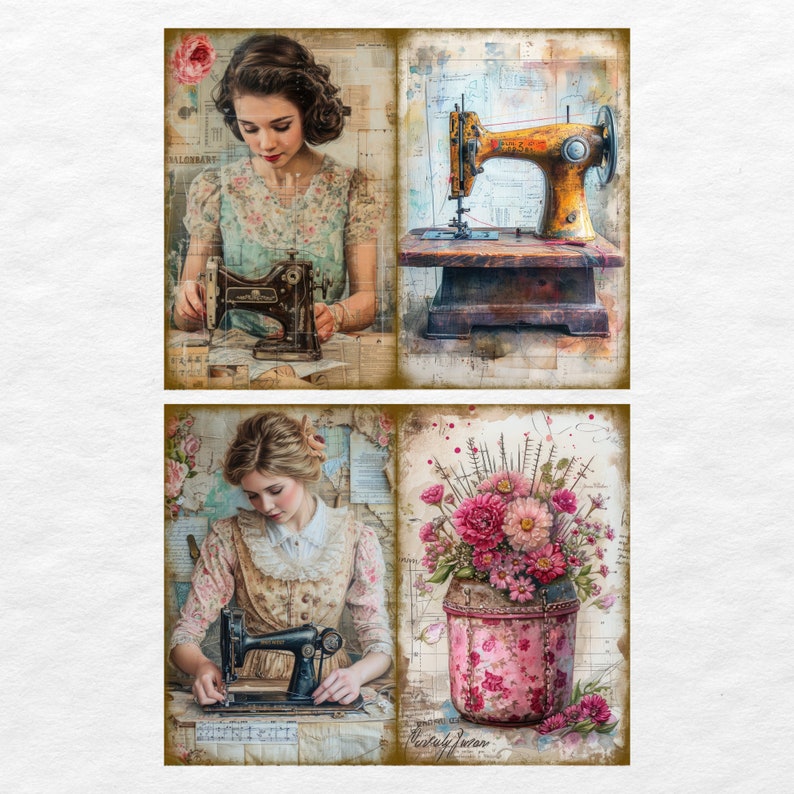 Vintage Sewing Junk Journal Pages, Digital Scrapbook Paper Kit ...