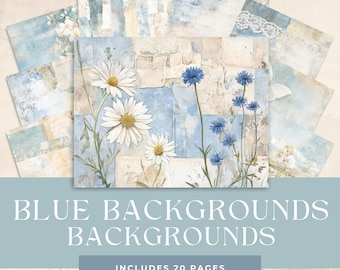 Blue Shabby Chic Junk Journal Kit, Vintage French Junk Journal Pages, Toile Floral Printable Paper, Digital Collage Sheet