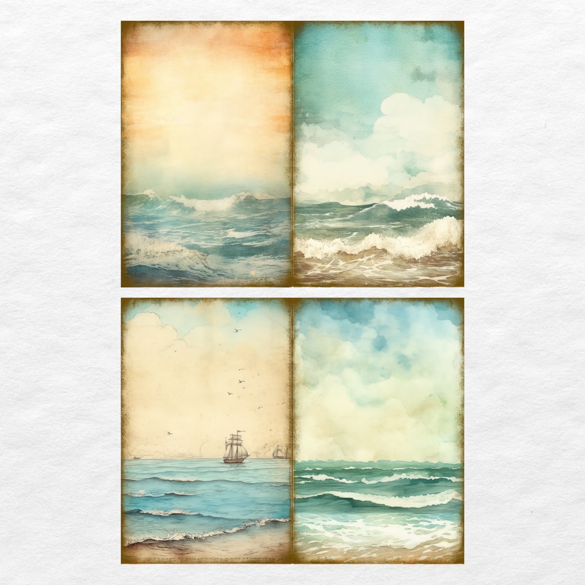 Vintage Beach Junk Journal Pages, Digital Beach Themed Scrapbook Paper ...