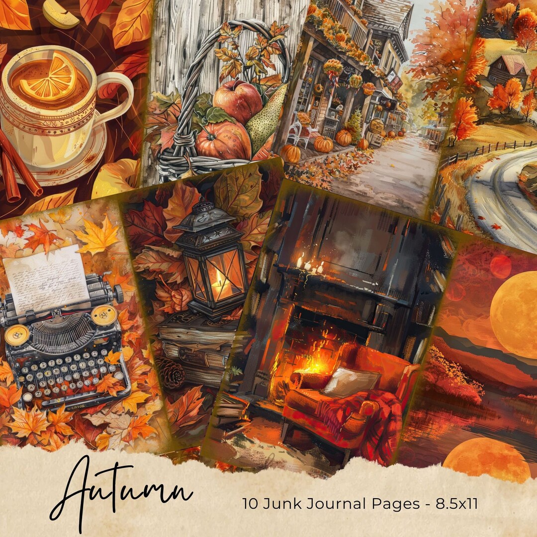 Cozy Autumn Junk Journal Pages, Digital Fall Scrapbook Kit, Printable ...
