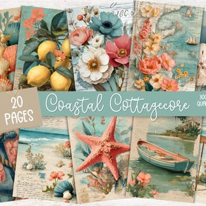 Coastal Cottagecore Junk Journal Page – Seaside Collage Printable, Nautical Beach Ephemera, Soft Ocean Junk Journal Paper