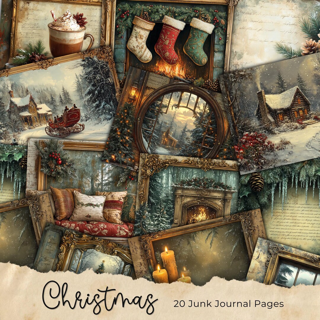 Christmas Junk Journal Kit, Vintage Merry Christmas Junk Journal Pages ...
