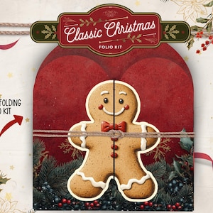 Christmas Junk Journal Folio, Trifold Mini Printable, Etichette e Tasche, Ephemera Paper Craft, Kit Christmas Junk Journal, Christmas Folio