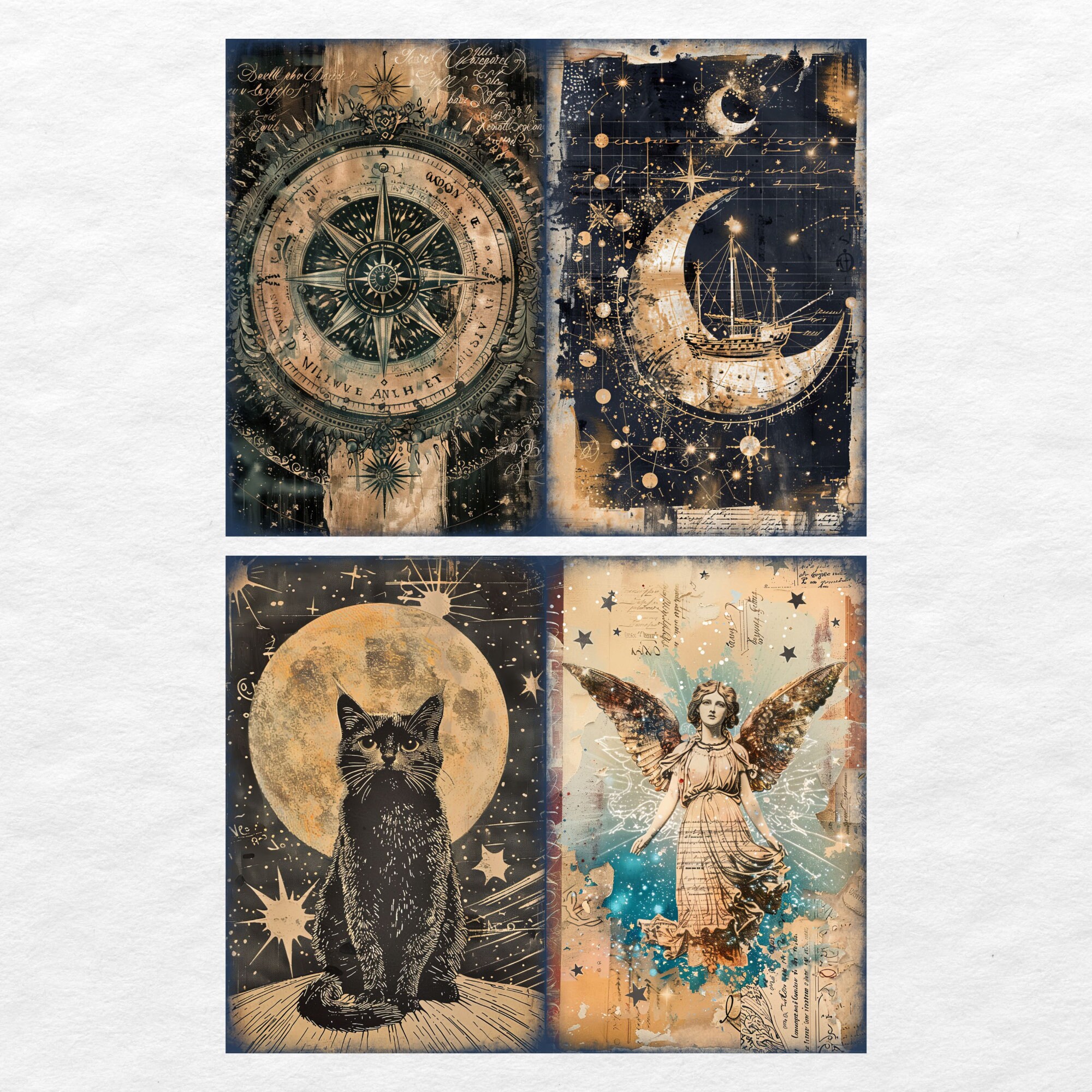 Celestial Moon Junk Journal Pages, Digital Scrapbook Paper Kit, Vintage ...