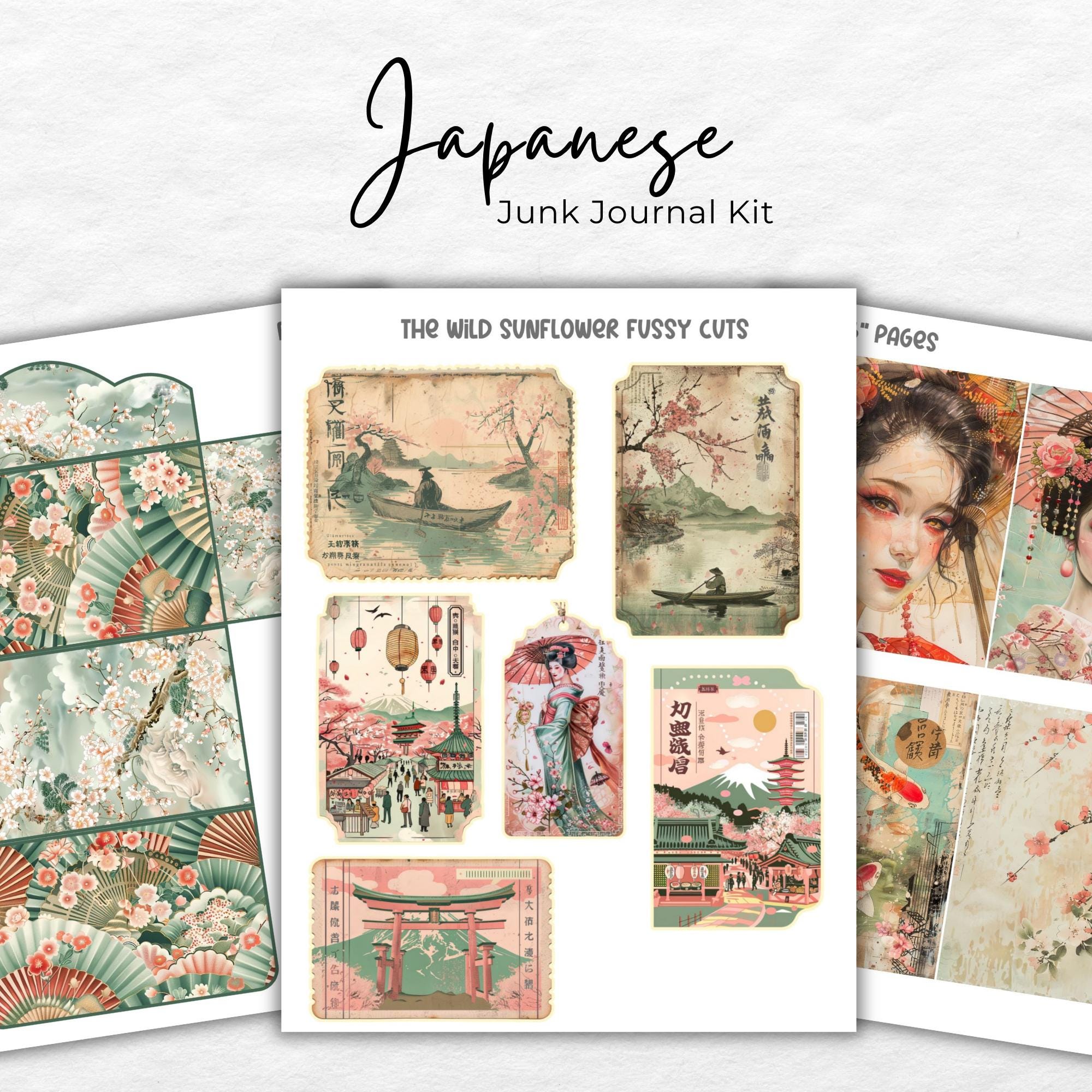 Vintage Japan Junk Journal Pages- Cherry Blossom Junk Journal