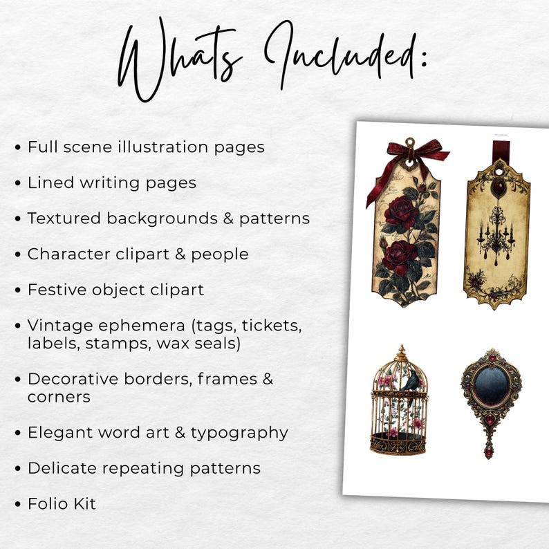 Vamp Romantic Junk Journal Kit, Gothic Romance Printable, Dark Academia Ephemera, Vampire Aesthetic Journal Pages, Vintage Gothic Journal image 9