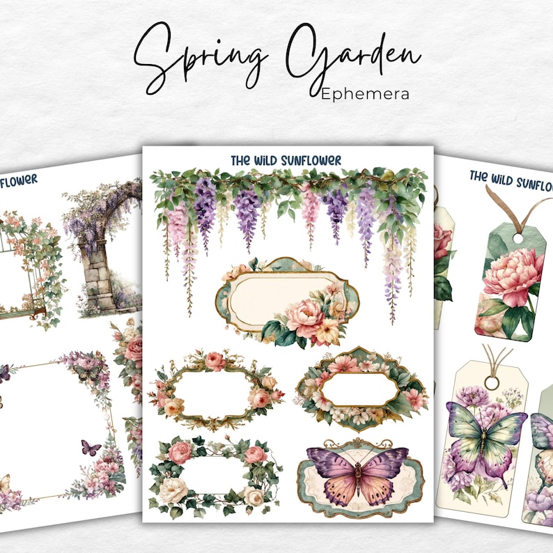 Secret Garden Junk Journal Kit, Printable Floral Ephemera, Vintage ...