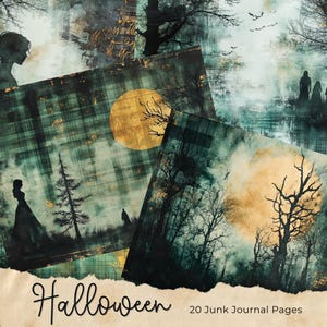 Halloween Junk Journal Pages, Digital Scrapbook Paper Kit, Spooky Gothic Printable, Vintage Ephemera, Pumpkin Collage Sheet, Grimoire BOS
