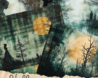 Halloween Junk Journal Pages, Digital Scrapbook Paper Kit, Spooky Gothic Printable, Vintage Ephemera, Pumpkin Collage Sheet, Grimoire BOS